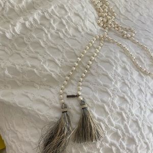 Pearl endless lariat tassel necklace